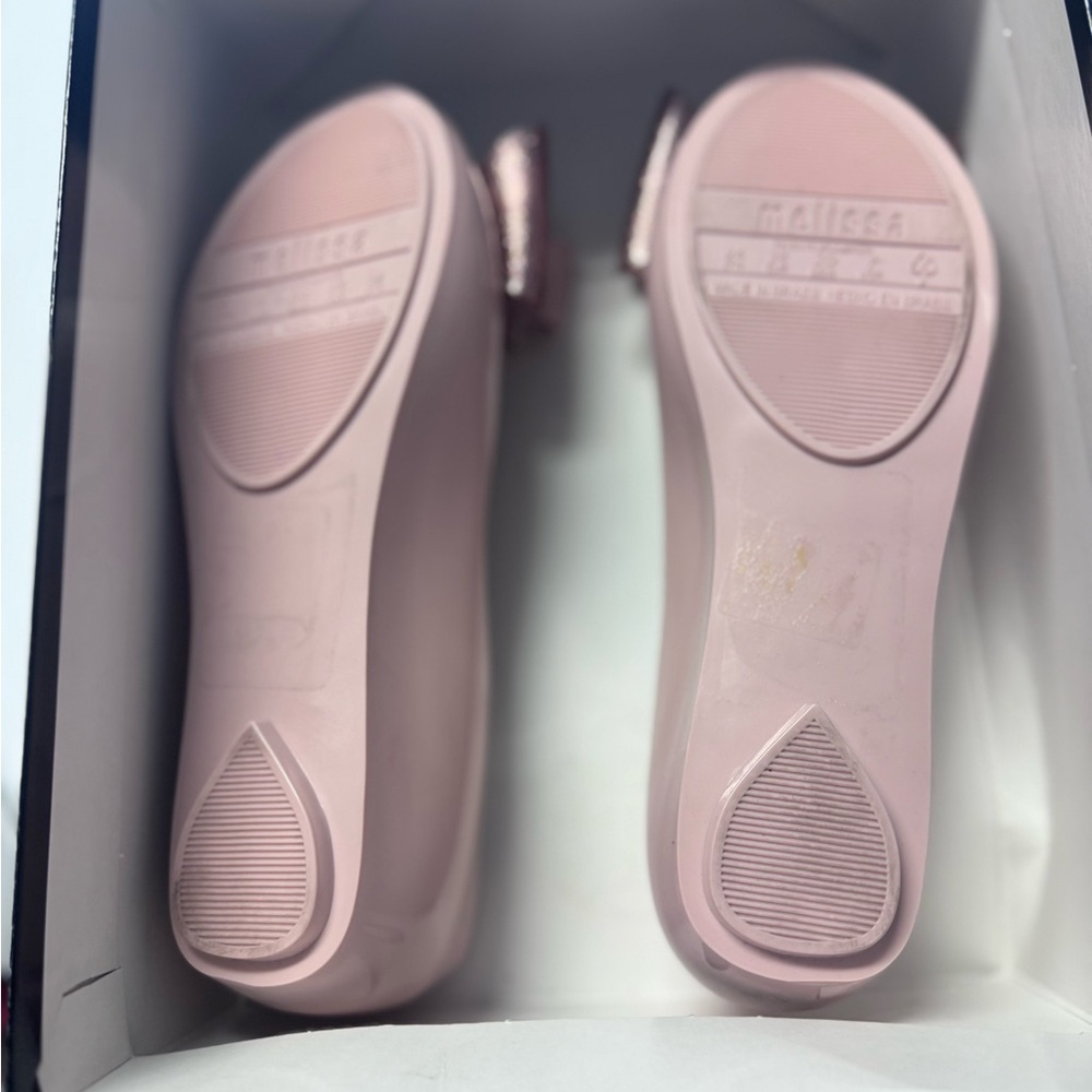 Melissa Blush Pink Flats with Glitter Bow - Picture 2 of 5